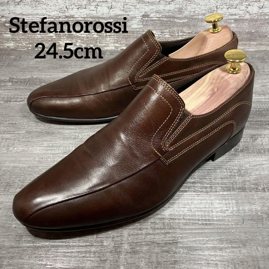 304【美品】Stefanorossi 革靴 スリッポン 茶色 24.5cm