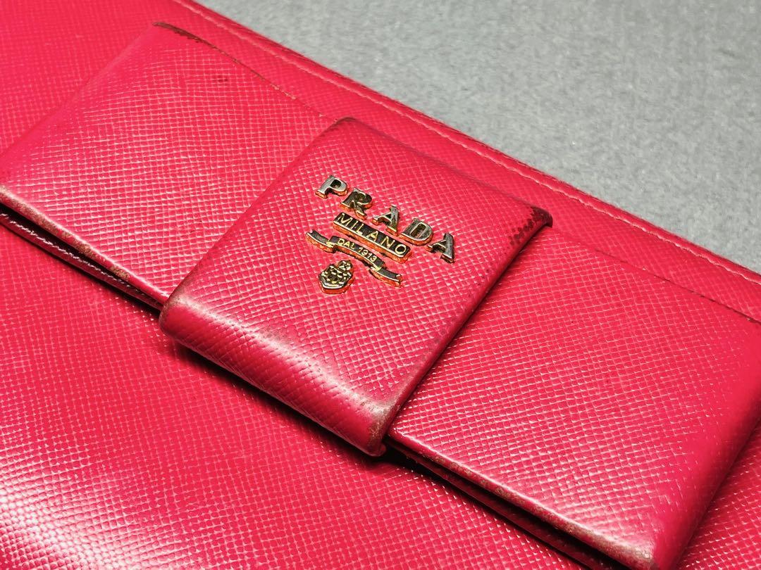 【PRADA】プラダ サフィアーノ ラウンドファスナー 長財布 リボン ピンク