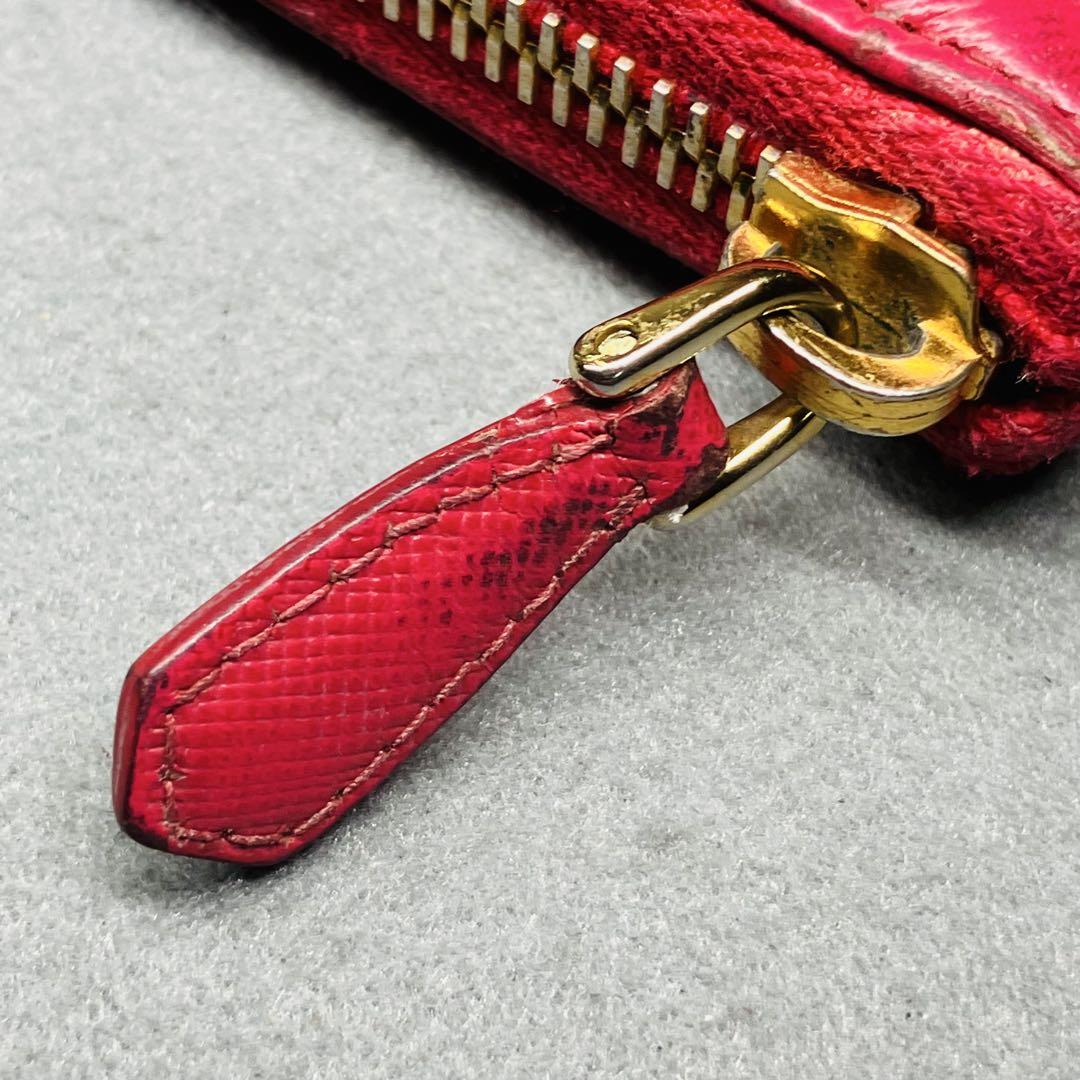 【PRADA】プラダ サフィアーノ ラウンドファスナー 長財布 リボン ピンク