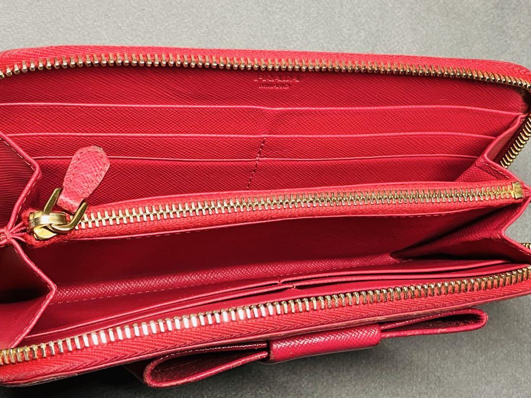 【PRADA】プラダ サフィアーノ ラウンドファスナー 長財布 リボン ピンク