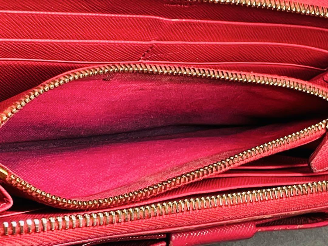 【PRADA】プラダ サフィアーノ ラウンドファスナー 長財布 リボン ピンク