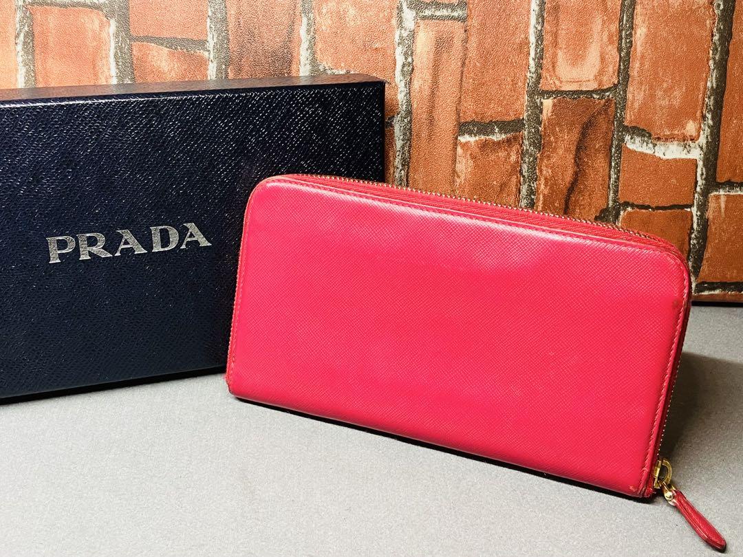 【PRADA】プラダ サフィアーノ ラウンドファスナー 長財布 リボン ピンク