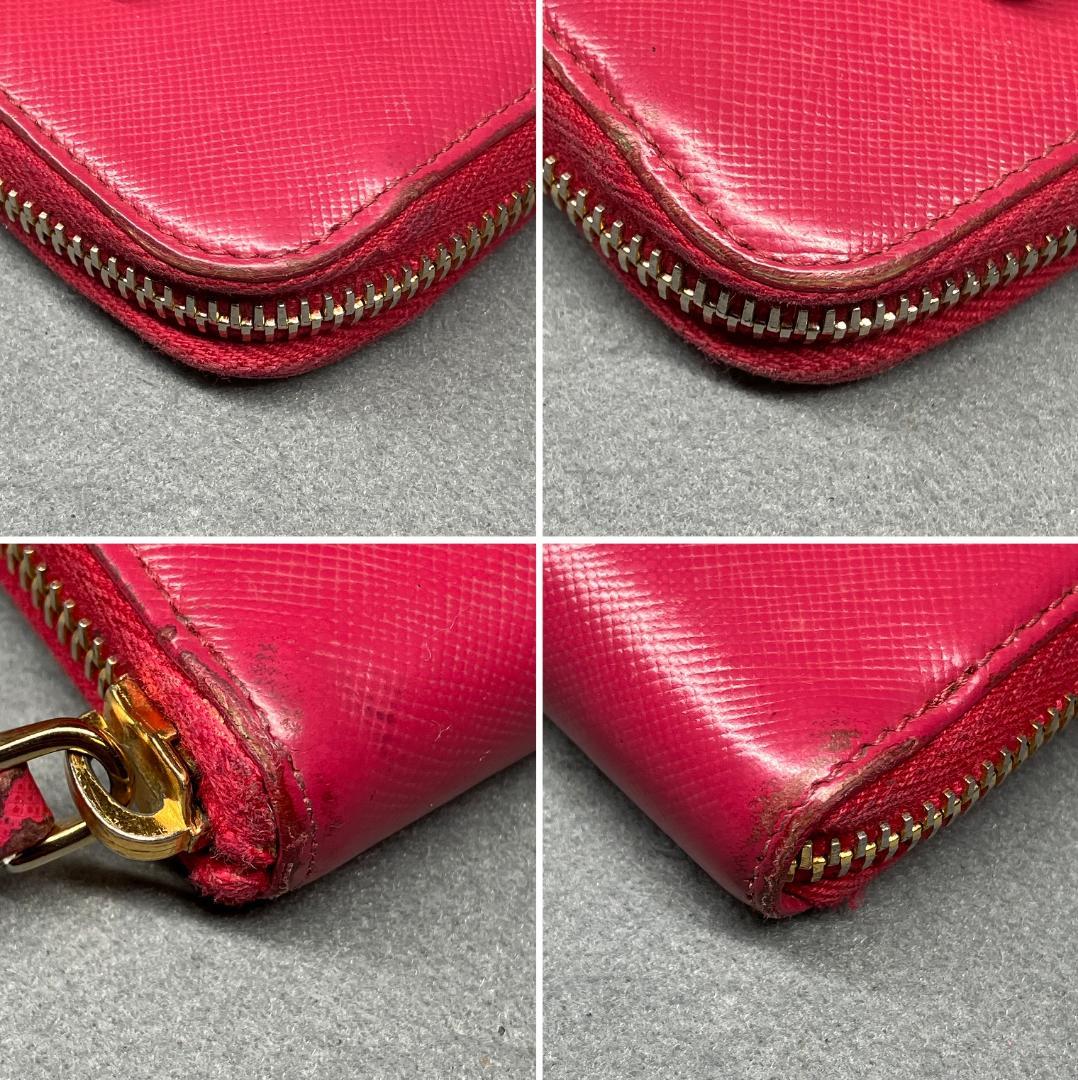 【PRADA】プラダ サフィアーノ ラウンドファスナー 長財布 リボン ピンク