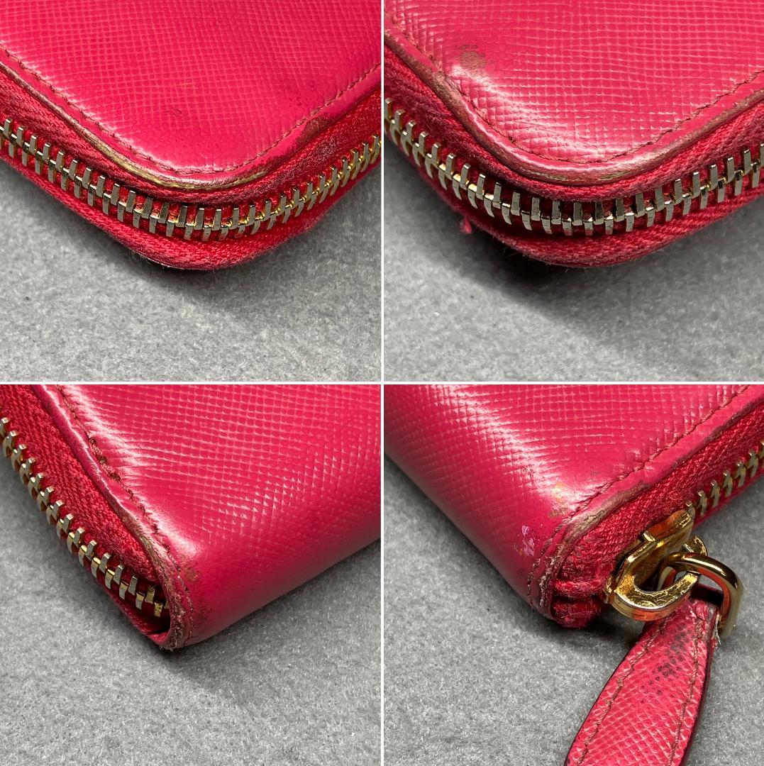 【PRADA】プラダ サフィアーノ ラウンドファスナー 長財布 リボン ピンク