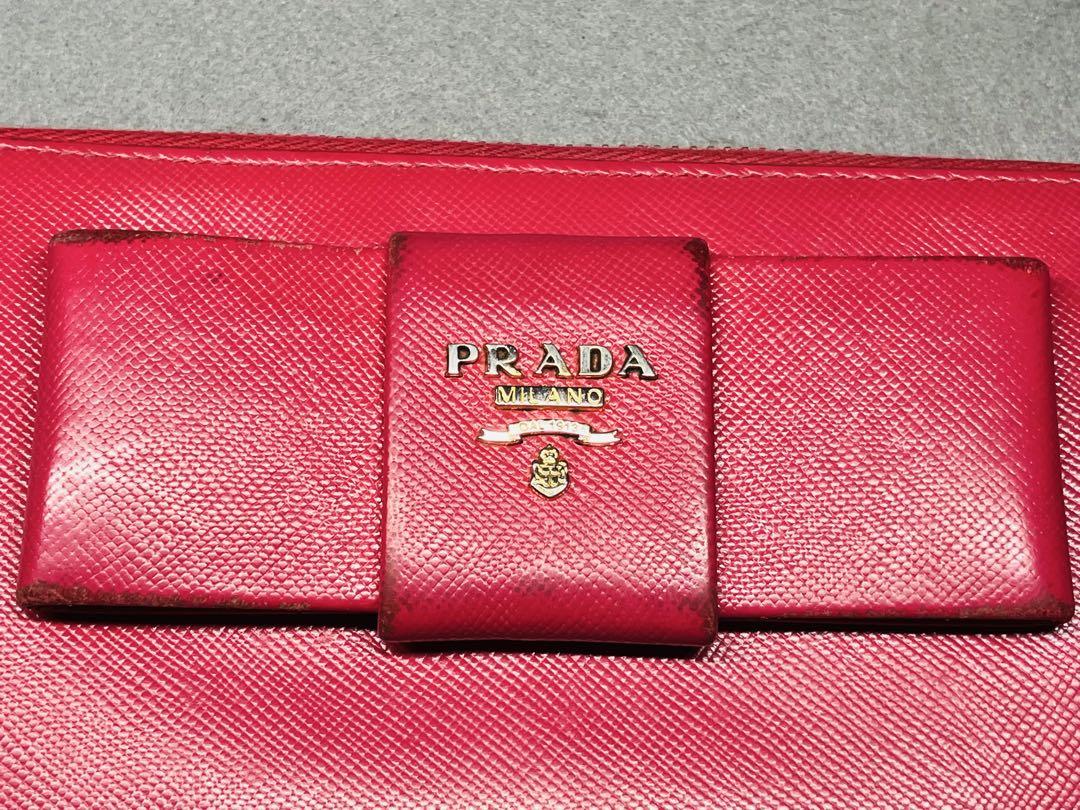 【PRADA】プラダ サフィアーノ ラウンドファスナー 長財布 リボン ピンク