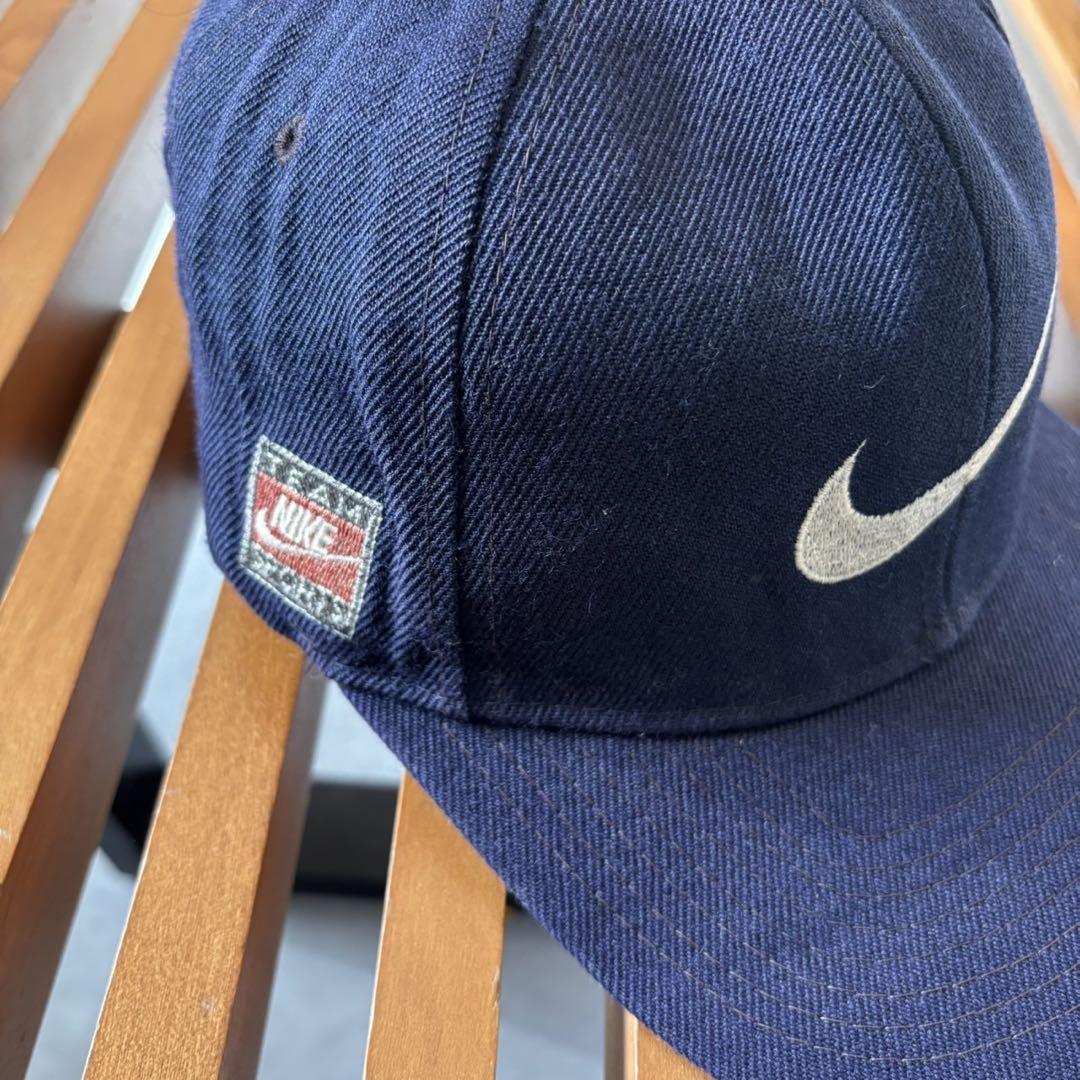 90s Nike 銀タグ ネイビー フロントビッグロゴ キャップ AT46