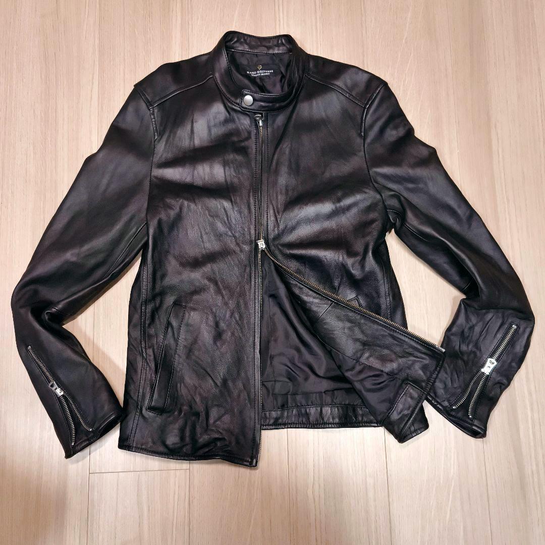 ナノユニバース シングルレザージャケット ラムレザー 本革 ブラック M