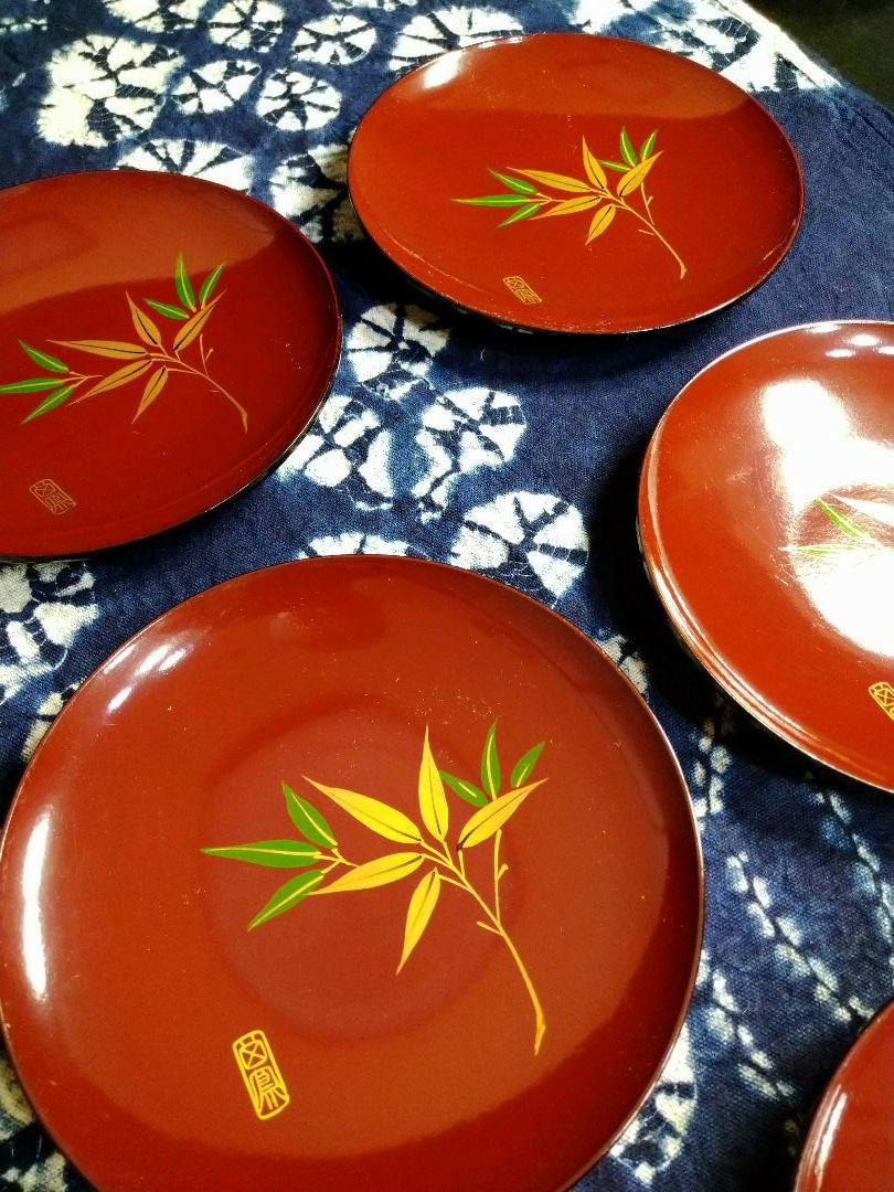 ♥【希少な】超レア５０年前のヴィンテージ品♦【金彩】紅赤笹絵柄 ♦５平皿