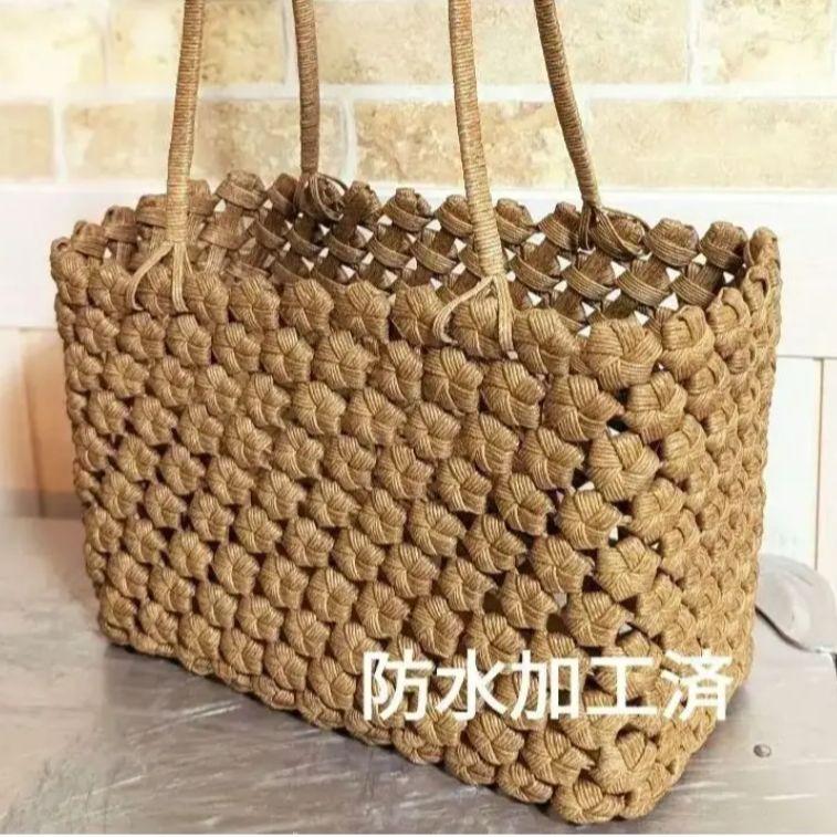 かごバッグ*花結び編みトート*ハンドメイド*クラフトバンド*防水