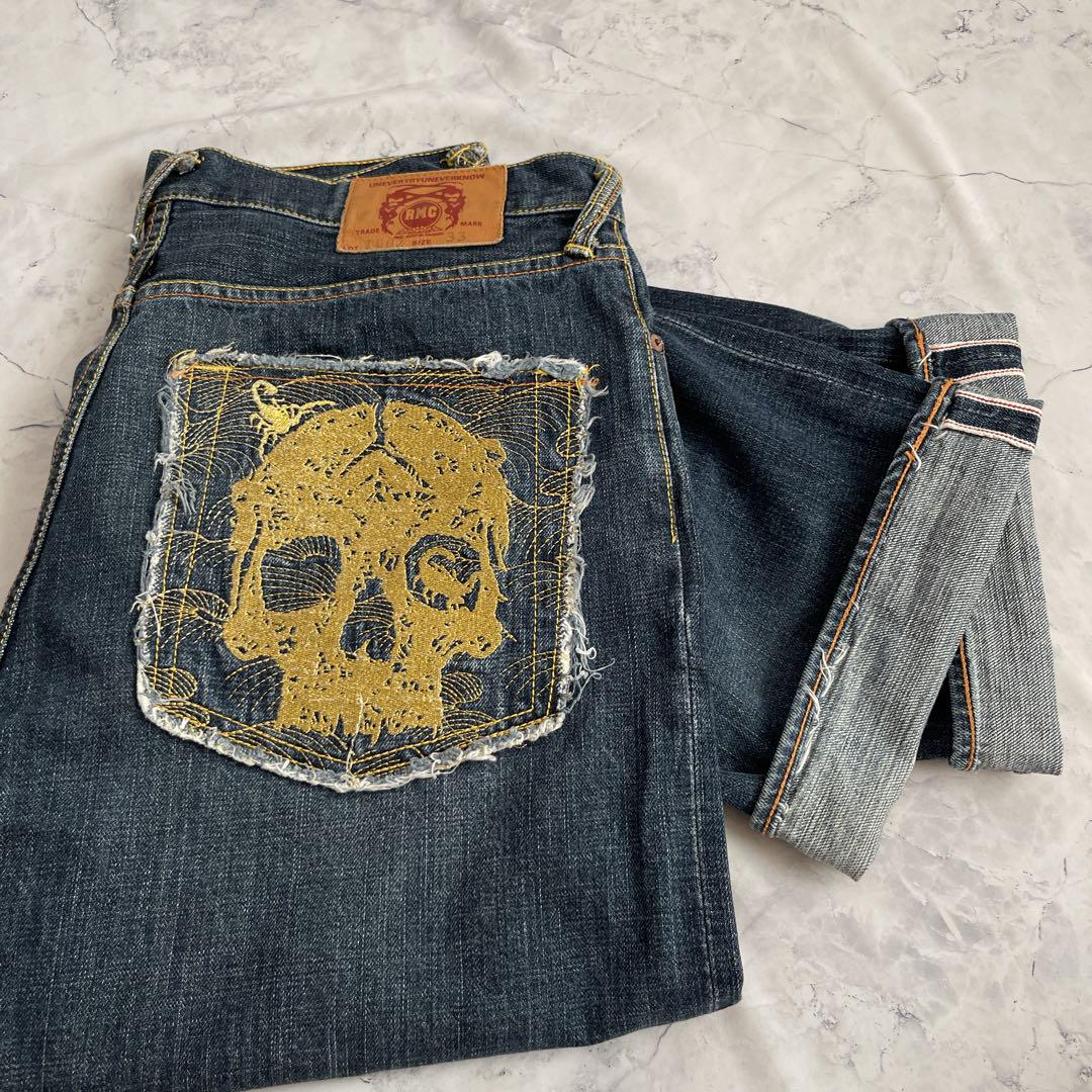 RMC デニム 刺繍 ジーンズ セルビッチ ドクロ スカル y2k L