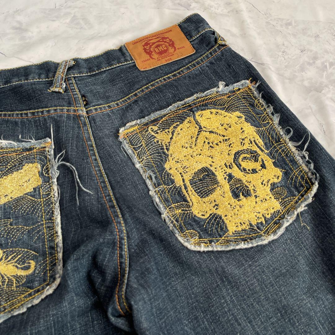 RMC デニム 刺繍 ジーンズ セルビッチ ドクロ スカル y2k L