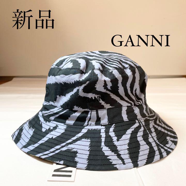 ファッションの ガニー ロゴ入りアニマル柄プリント バケットハット バケハ S GANNI - その他