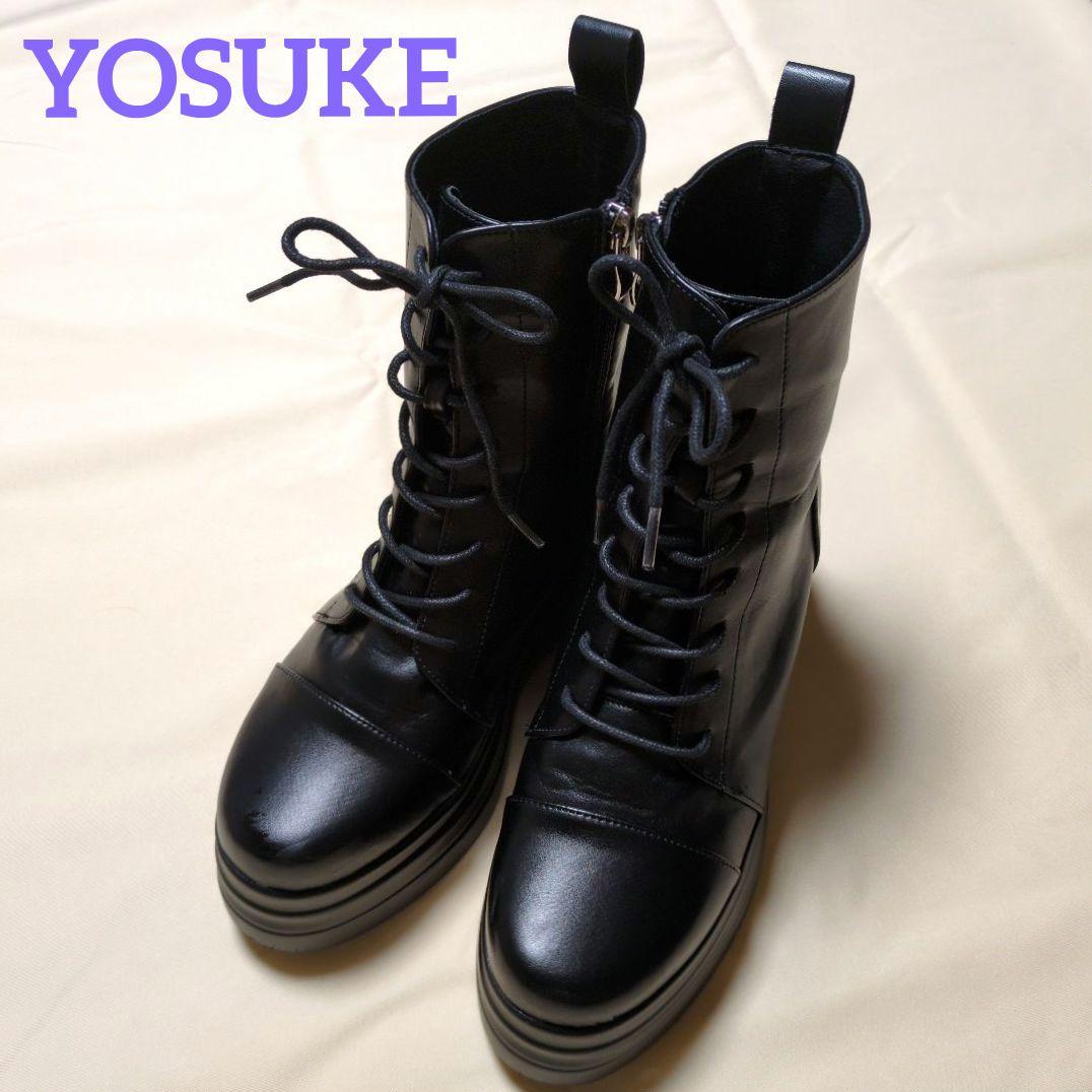 YOSUKE　厚底レースアップブーツ　ショートブーツ ブラック　24cm靴