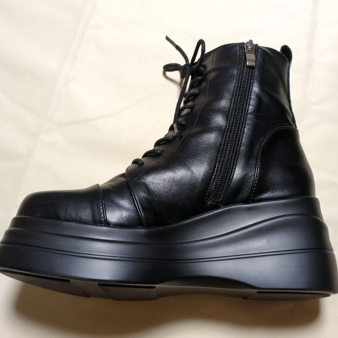 YOSUKE　厚底レースアップブーツ　ショートブーツ ブラック　24cm