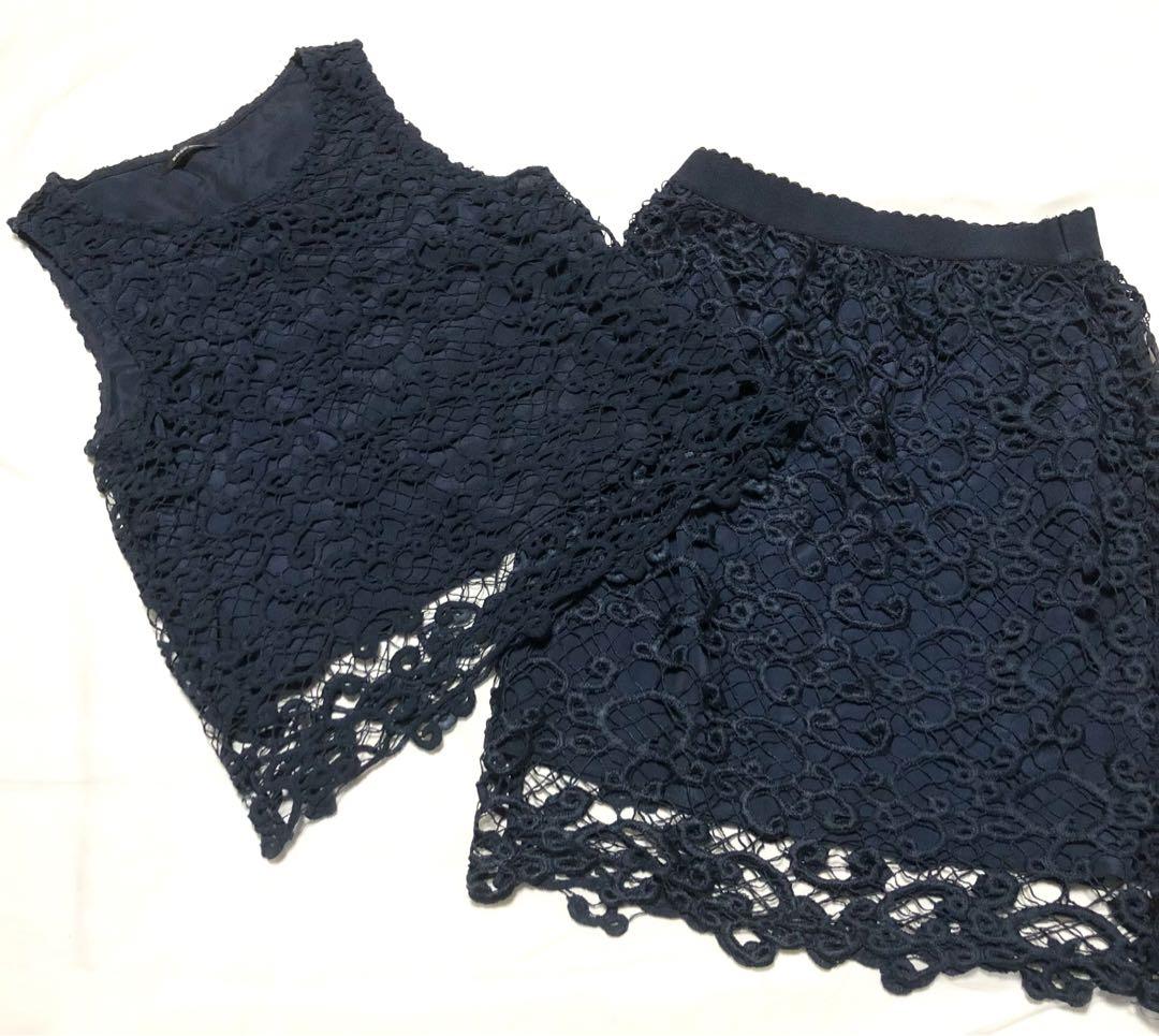 ROSE BUD ネイビー レース柄セットアップスカート 美品