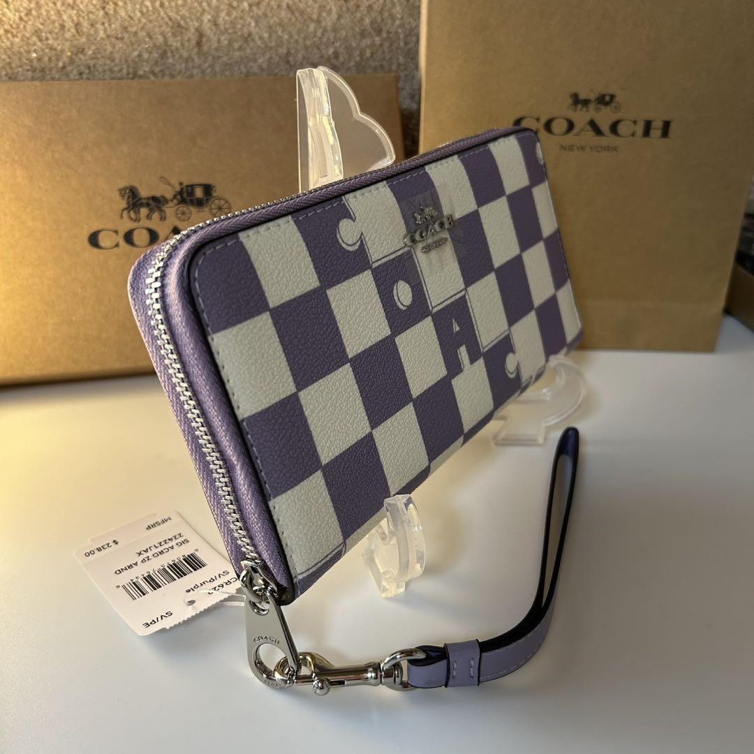 COACH コーチ　長財布　CR622 チェッカーボード　白　紫　新品未使用 COACH コーチ 長財布 CR622 チェッカーボード 白 紫 新品未使用