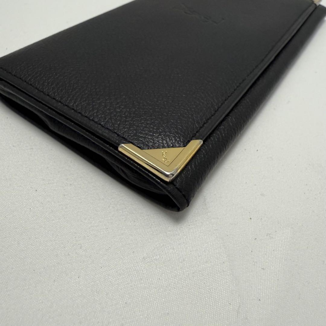 YSL イヴサンローラン レザー 2つ折り長財布 エンボスロゴ カードケース
