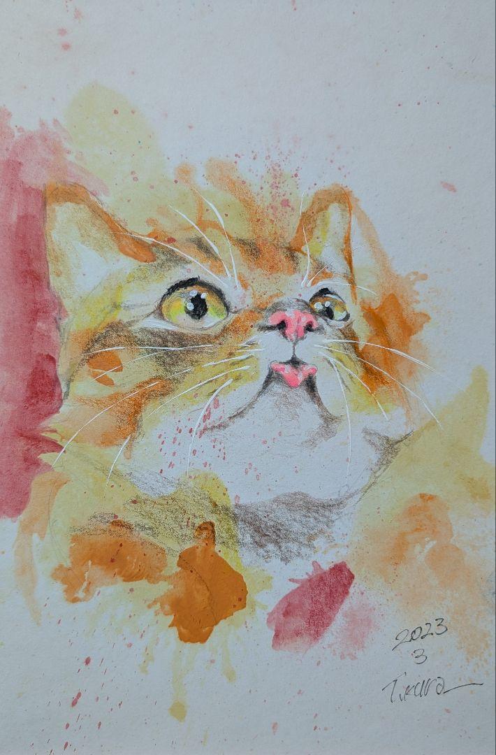猫 原画 絵画 イラスト ドローイング ペット 現代アート 芸術