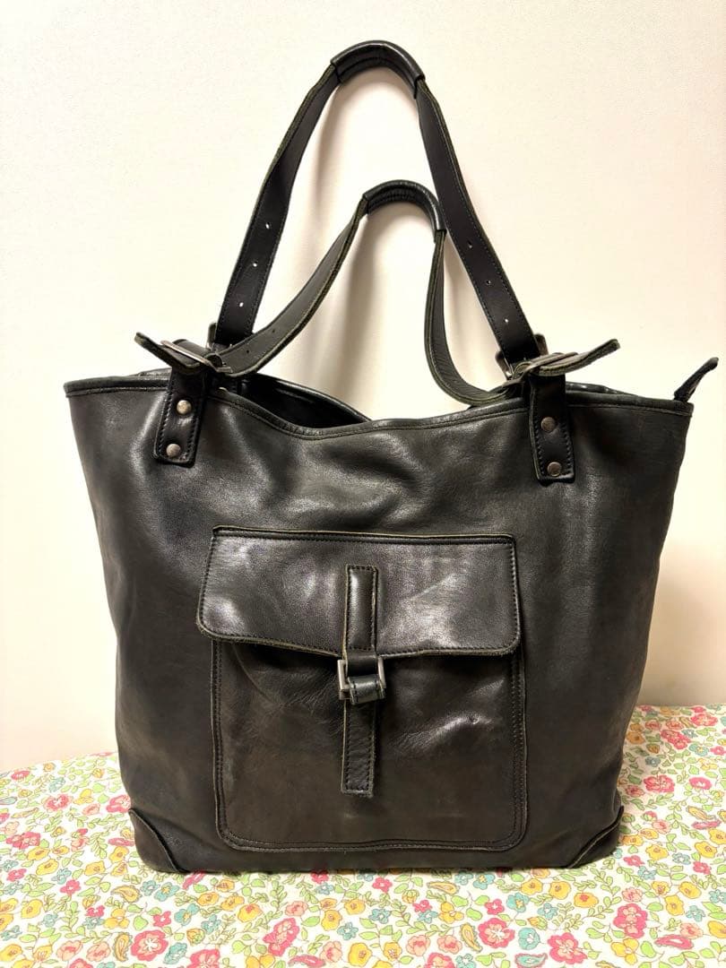 レザートートバッグ　黒　アンティーク調　日本製