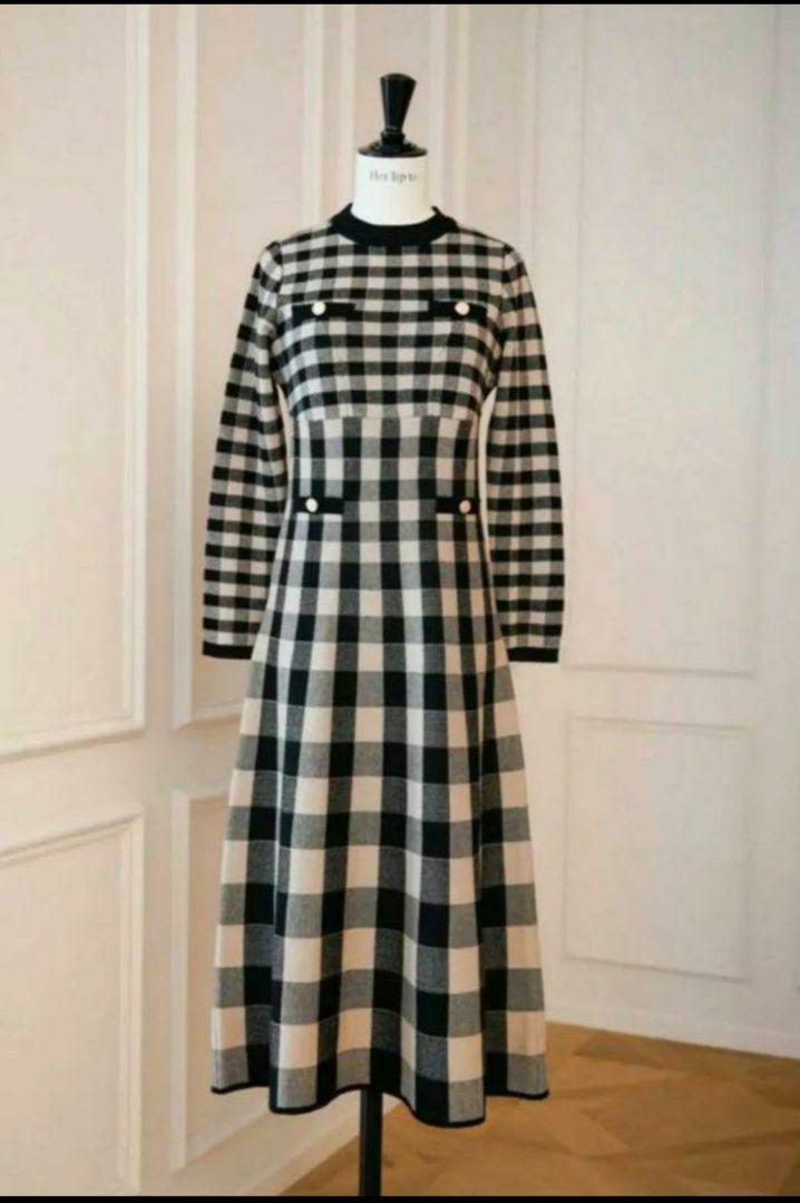 Plaid Jacquard Knit Dress herlipto ワンピ