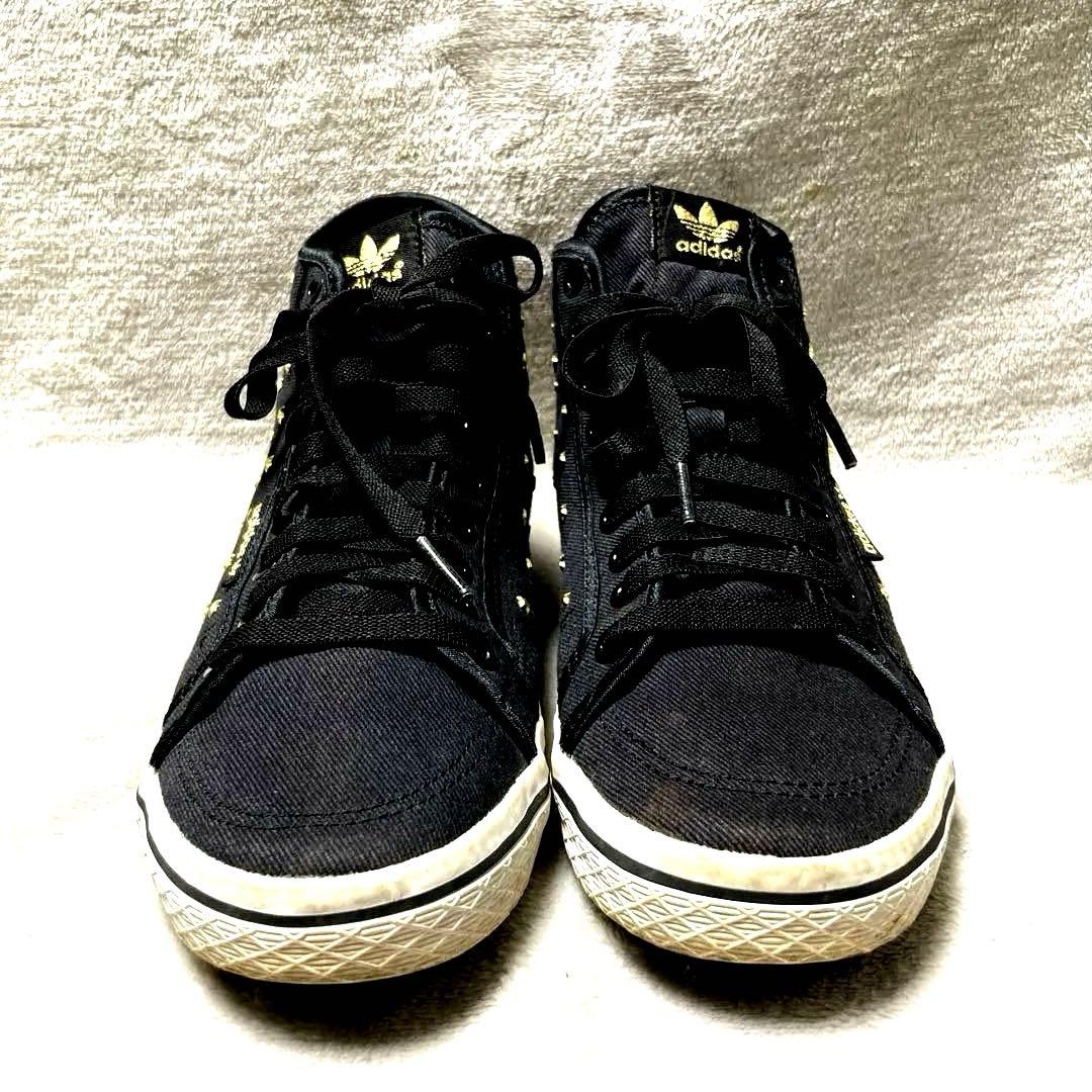 adidas ゴールドスタースタッズ付き ブラックハイスニーカー　24.5センチ