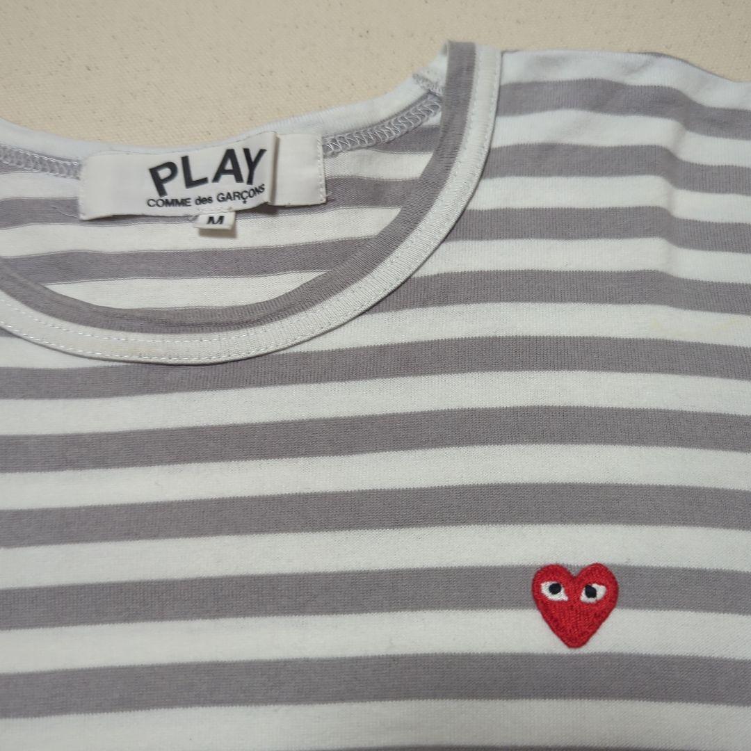 コムデギャルソン　ハート刺繍　ボーダー長袖カットソー　ロンＴ　グレー　M