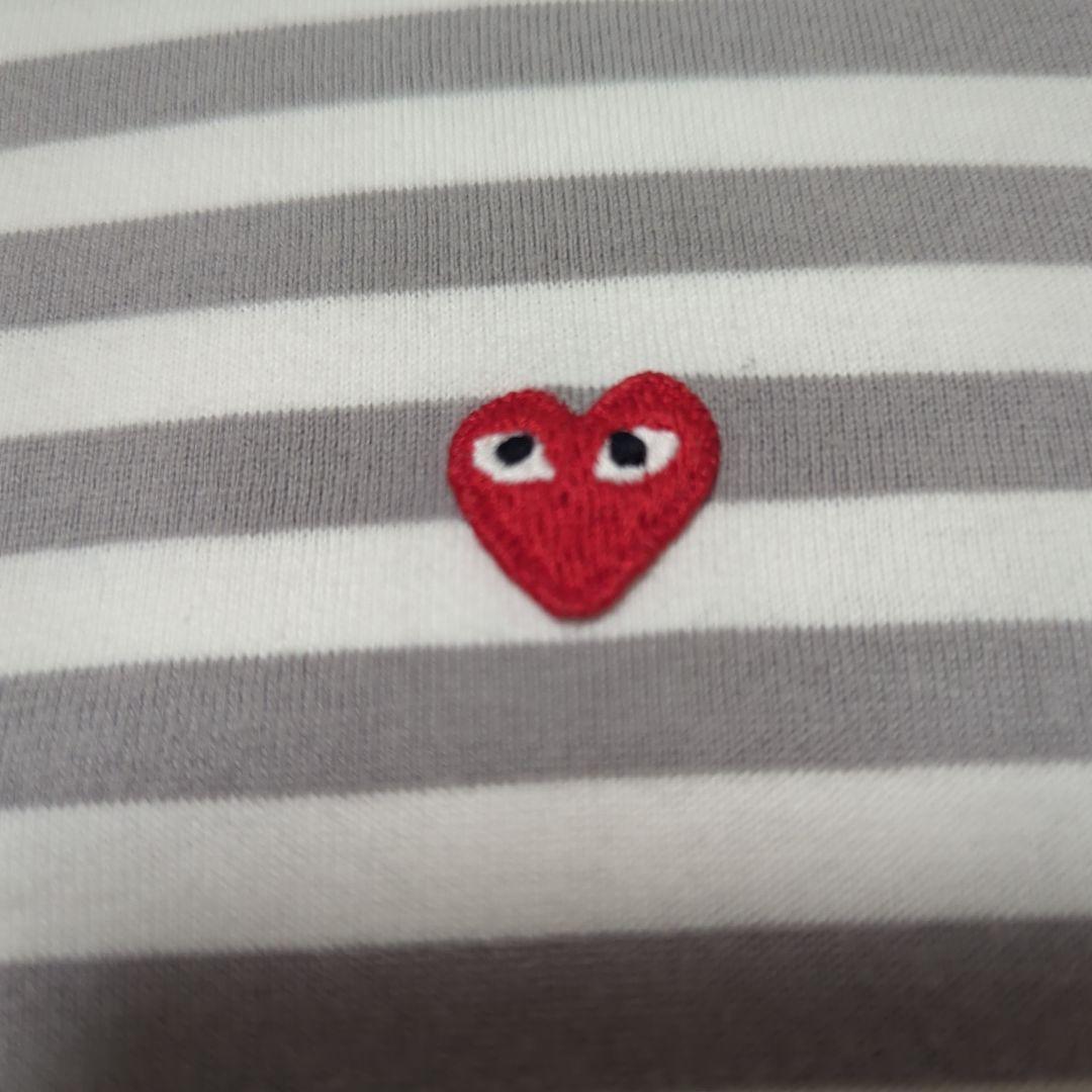 コムデギャルソン　ハート刺繍　ボーダー長袖カットソー　ロンＴ　グレー　M