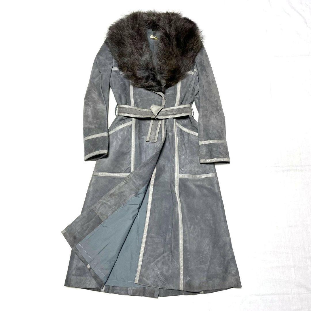 MaxMara　スエードコート　ガウン　ロング丈　ベルト　牛革　フォックスファー