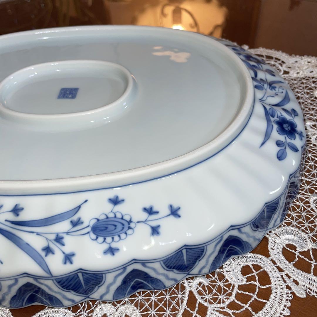 陶器 大皿 染付 柄三面 Aa-337 陶器 大皿 染付 柄三面 Aa-337