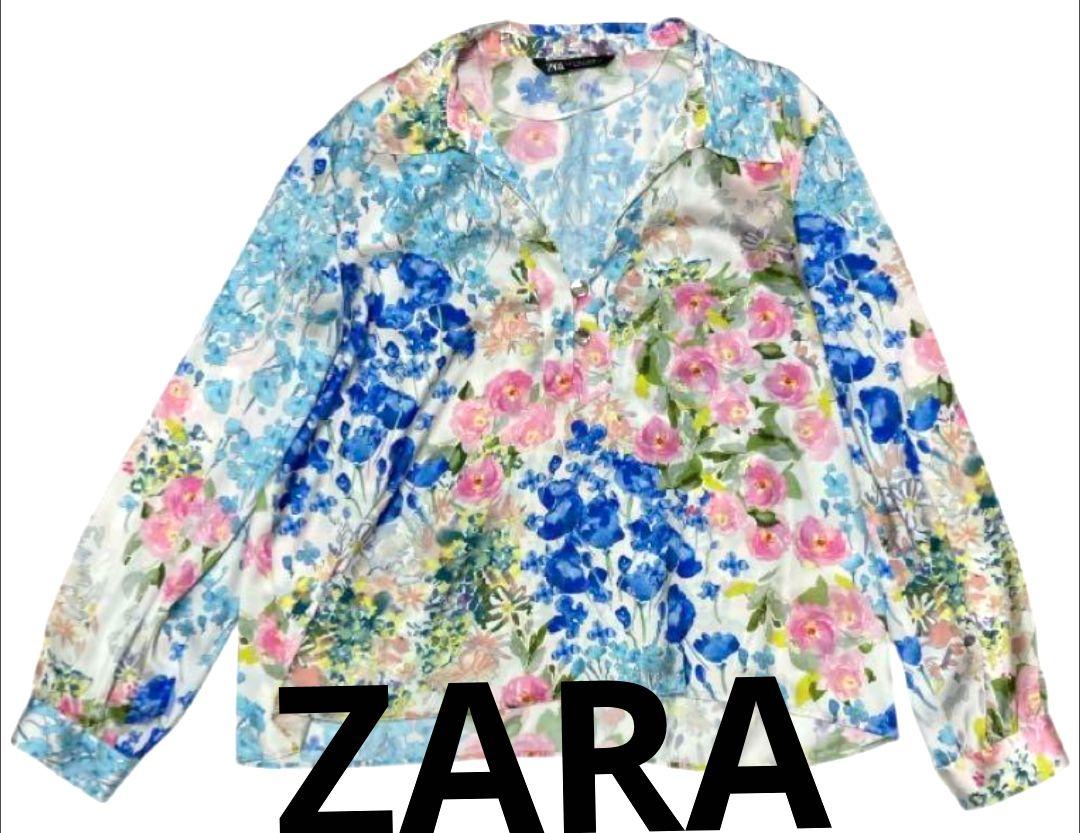 ZARAザラ長袖ブラウス 芸術的な絵画のような大変色鮮やかな花柄が大変エレガント SALE ZARA/ザラ/総柄/レディース/長袖/ブラウス/Lサイズ/花柄