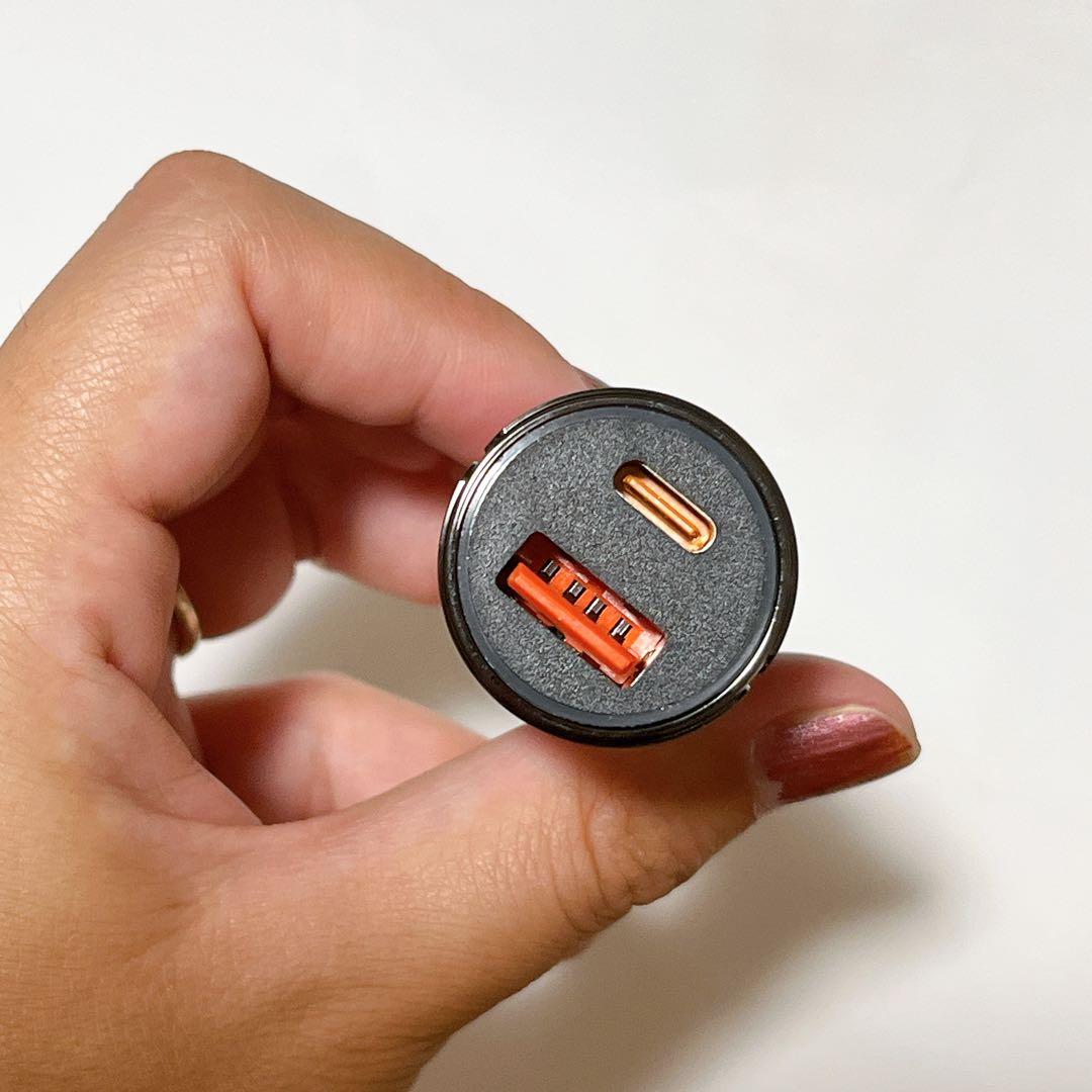 シガーソケット USB 車載充電器 ダークグレー タイプC