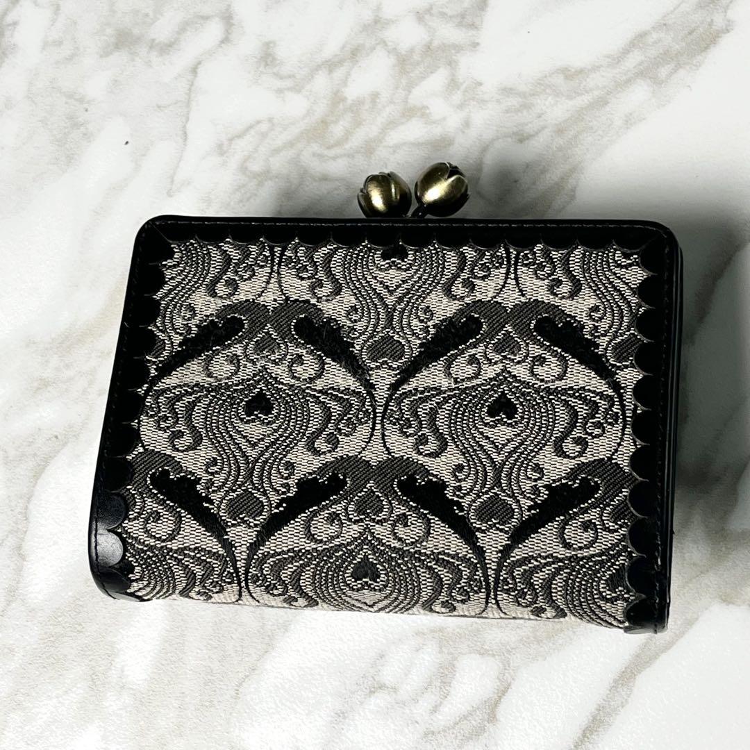 美品] ANNA SUI アナスイ 蝶の金具 三つ折り財布 がま口蝶ビックロゴ