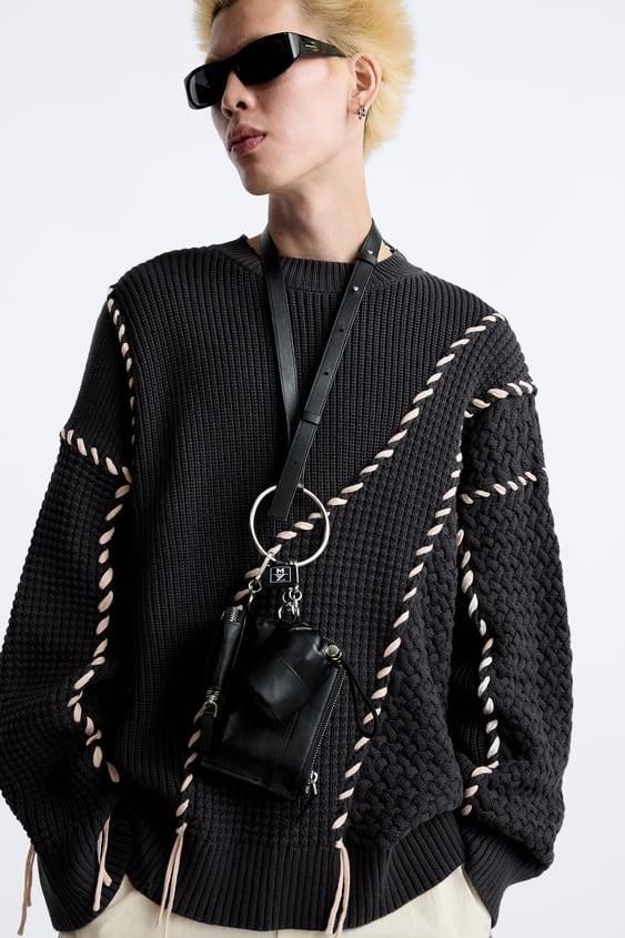 美品!ZARA×MAISON SPECIALコラボ コントラストステッチニットL ZARA MAISON SPECIAL セーター コントラストステッチ Lサイズ
