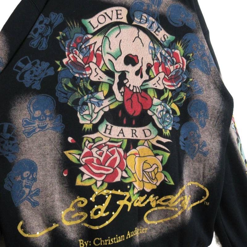 派手！Ed Hardy ジップパーカー コート 薔薇 ラインストーン スカル 鳥 Ed Hardy エドハーディー ed hardy ジップ パーカー 長袖 スカル
