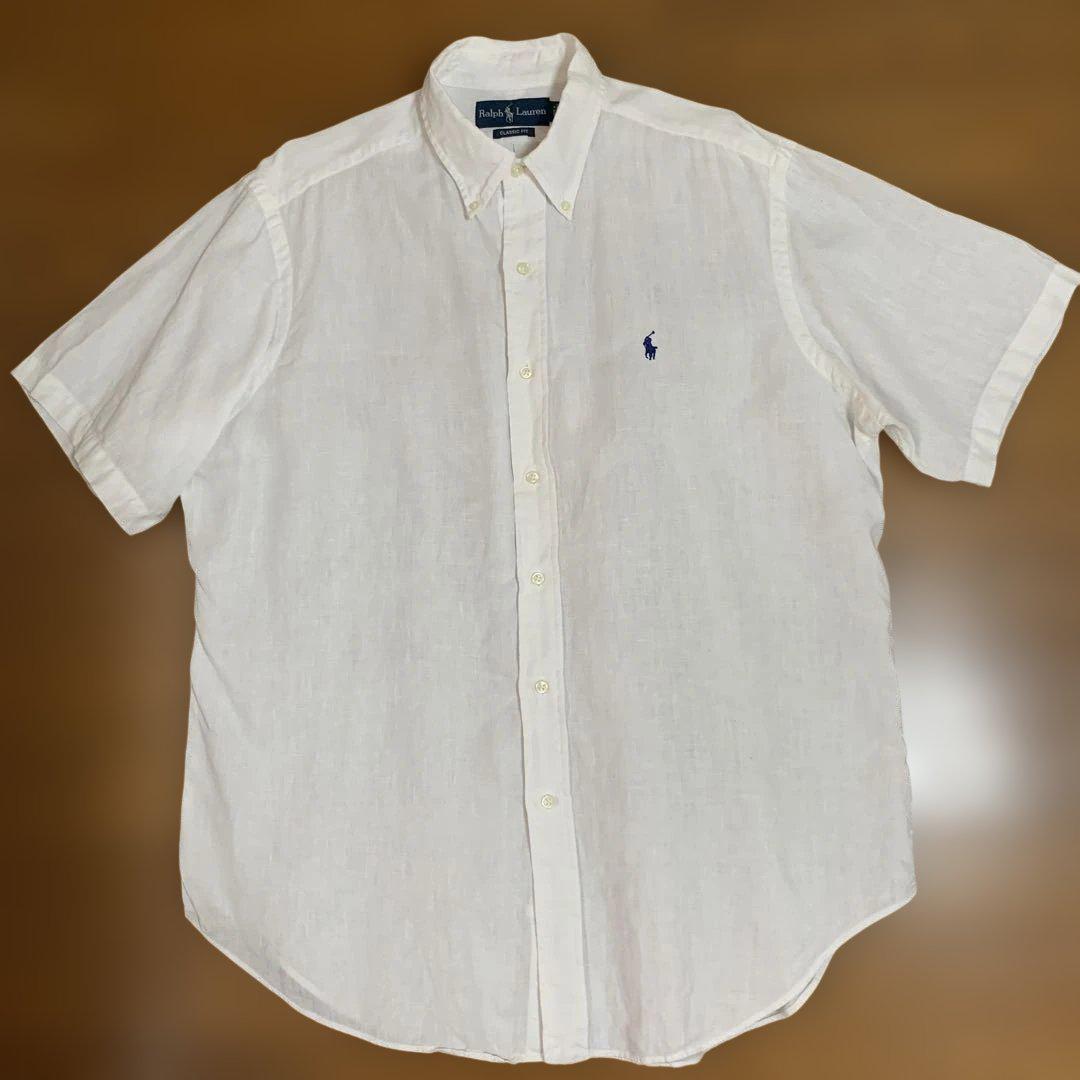 Ralph Lauren ラルフローレン 半袖リネンボタンダウンシャツ L