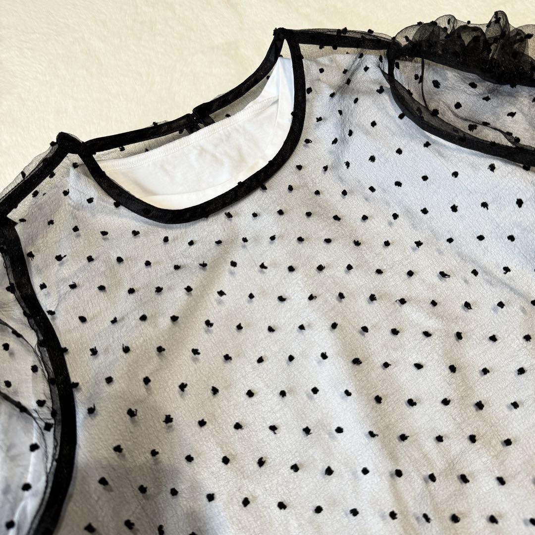 【新品】 24SS ミューベル ギャザースリーブカットソー 白 フリル 刺繍 Ｍ 新品】 24SS ミューベル ギャザースリーブカットソー 白 フリル
