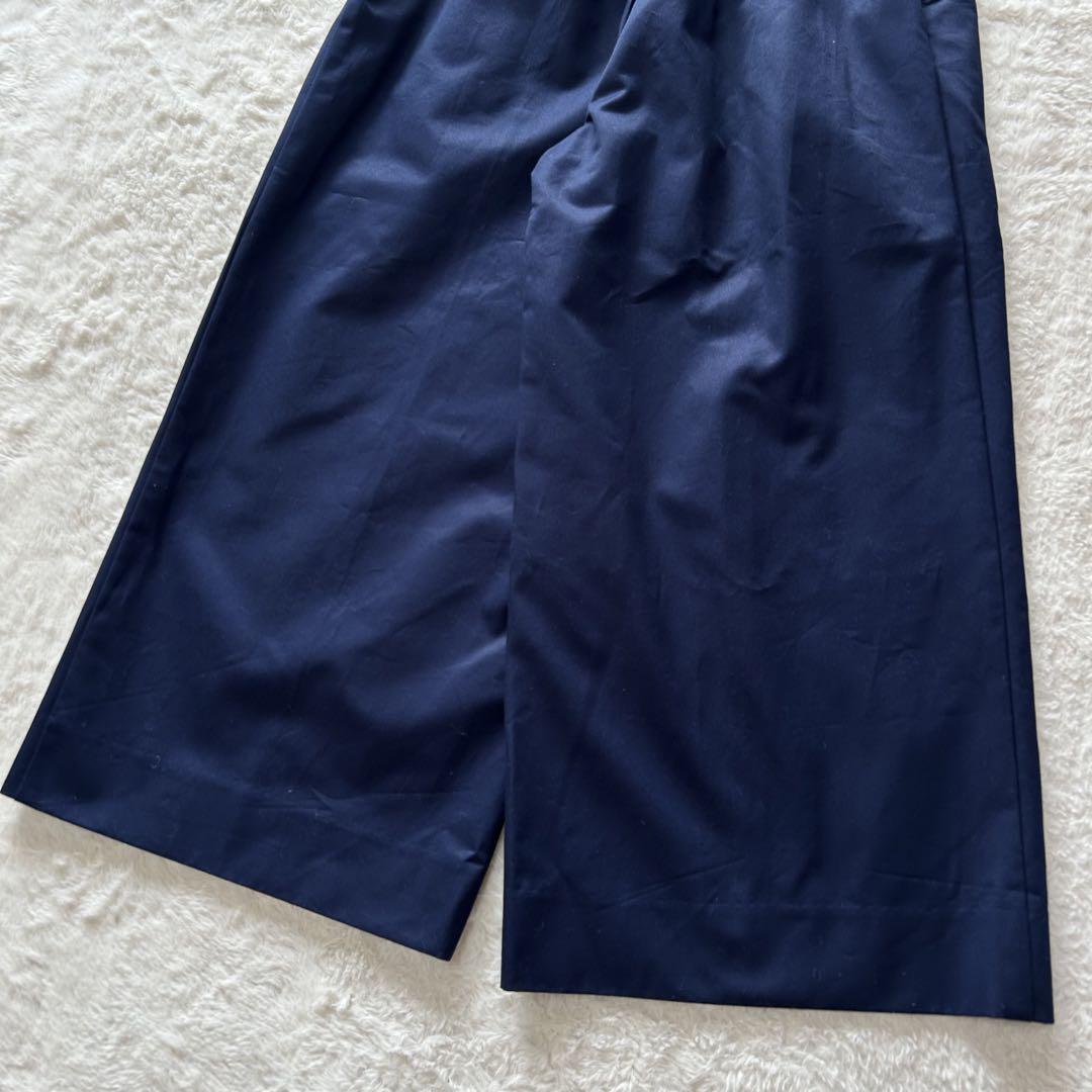 極美品　yori　ヨリ　コットンキュロットパンツ　ワイド　2タック　ネイビー　M