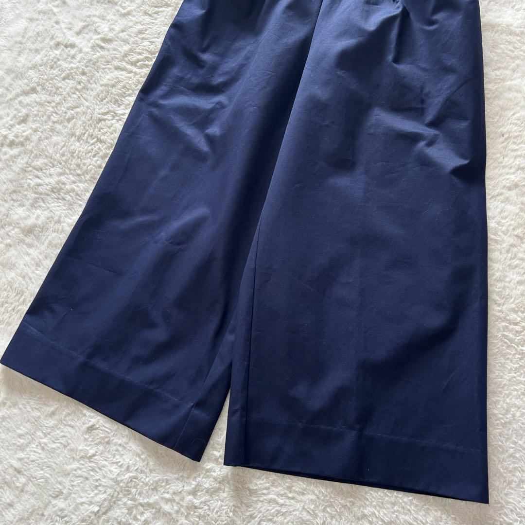 極美品　yori　ヨリ　コットンキュロットパンツ　ワイド　2タック　ネイビー　M