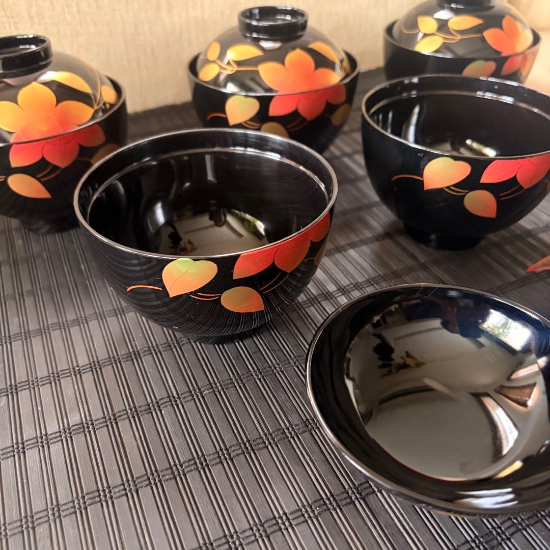 5客 会津塗 黒塗寿鶴金蒔絵　吸物椀 未使用品】伝統工芸 会津塗 鉄線 金彩蒔絵 吸物椀 5客 - メルカリ