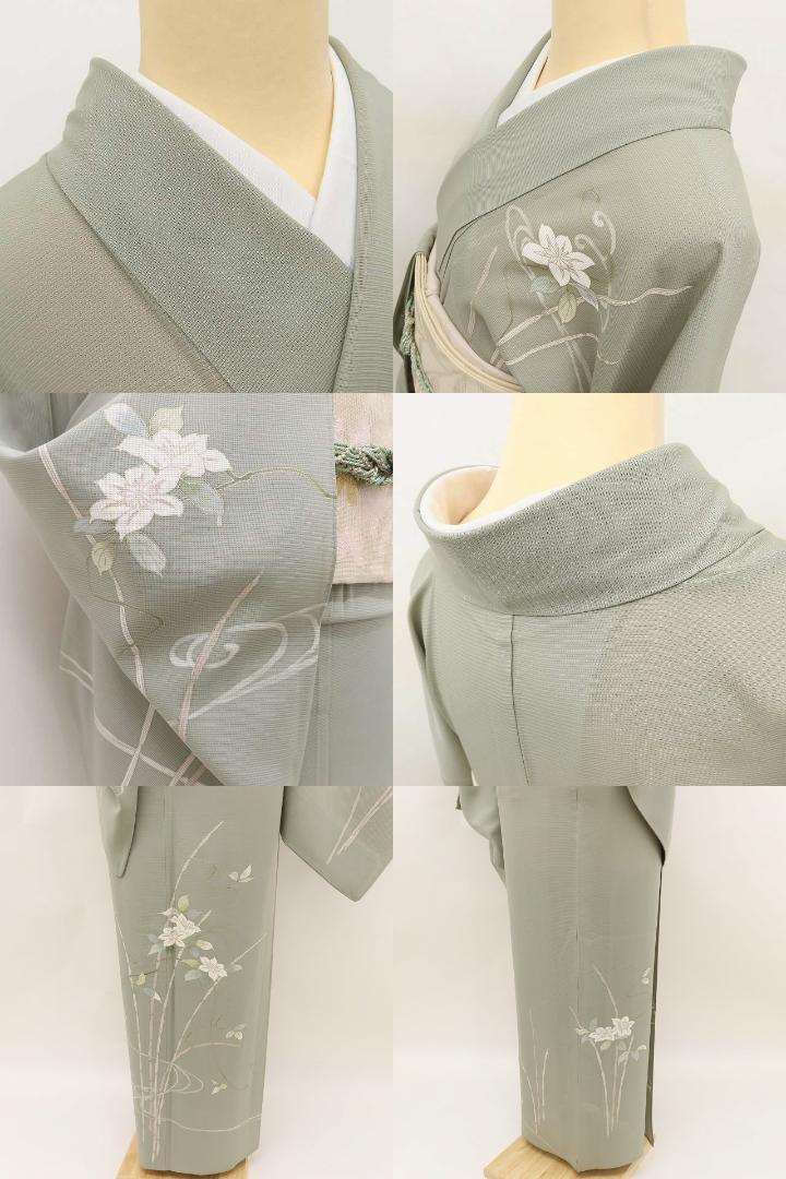 美品 夏着物 正絹 絽“美しさで涼を演出..夏花の女王クレマチス”訪問着D-59 美品 夏着物 正絹 絽“美しさで涼を演出..夏花の女王クレマチス