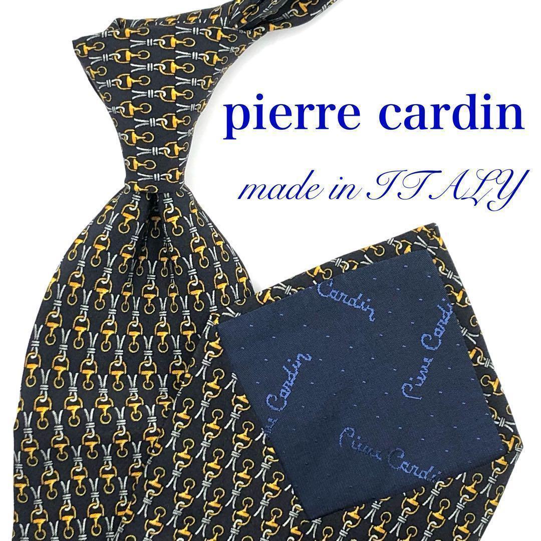 【美品】pierre cardin ネクタイ 総柄 ネイビー 紺 イエロー 黃