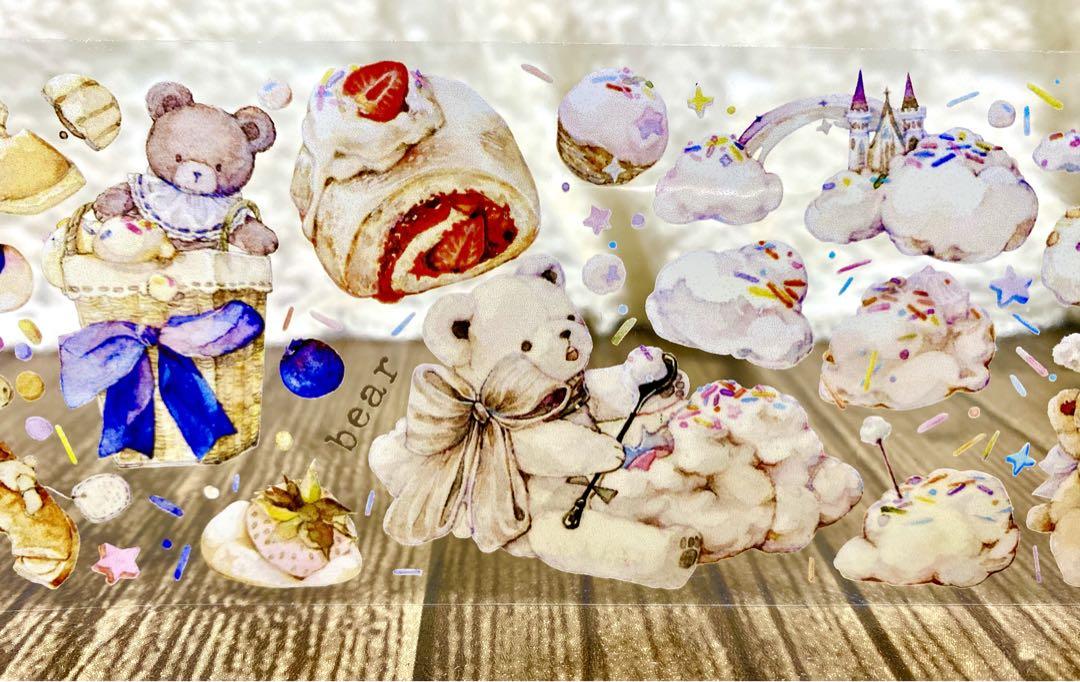 K018】海外PETマスキングテープ マステ切り売り 熊 ケーキ 装飾