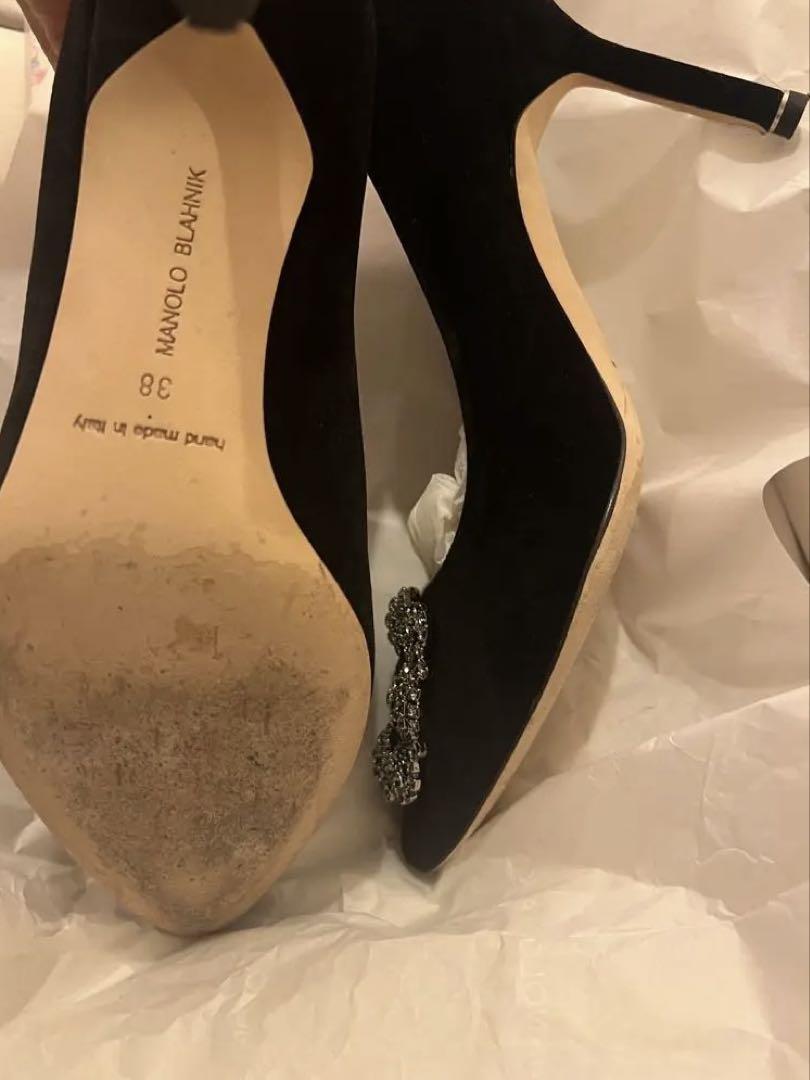 Manolo Blahnik 38 黒 ハンギシ ベルベット ベロアパンプス