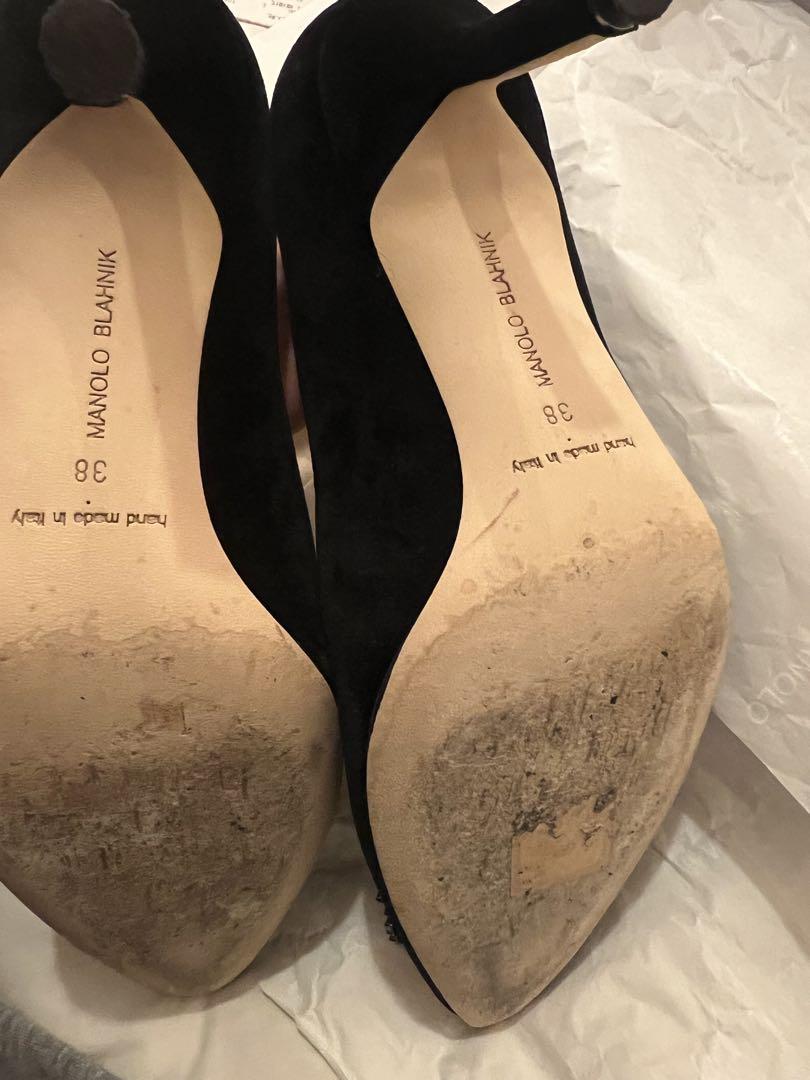 Manolo Blahnik 38 黒 ハンギシ　ベルベット ベロアパンプス Manolo Blahnik 38 黒 ハンギシ ベルベット ベロアパンプス