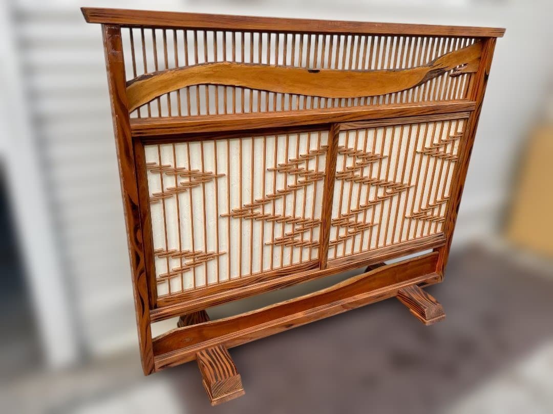 昭和 レトロ 家具 和風 間仕切り 衝立 パーティション 木製 格子 模様やや傷や汚れあり
