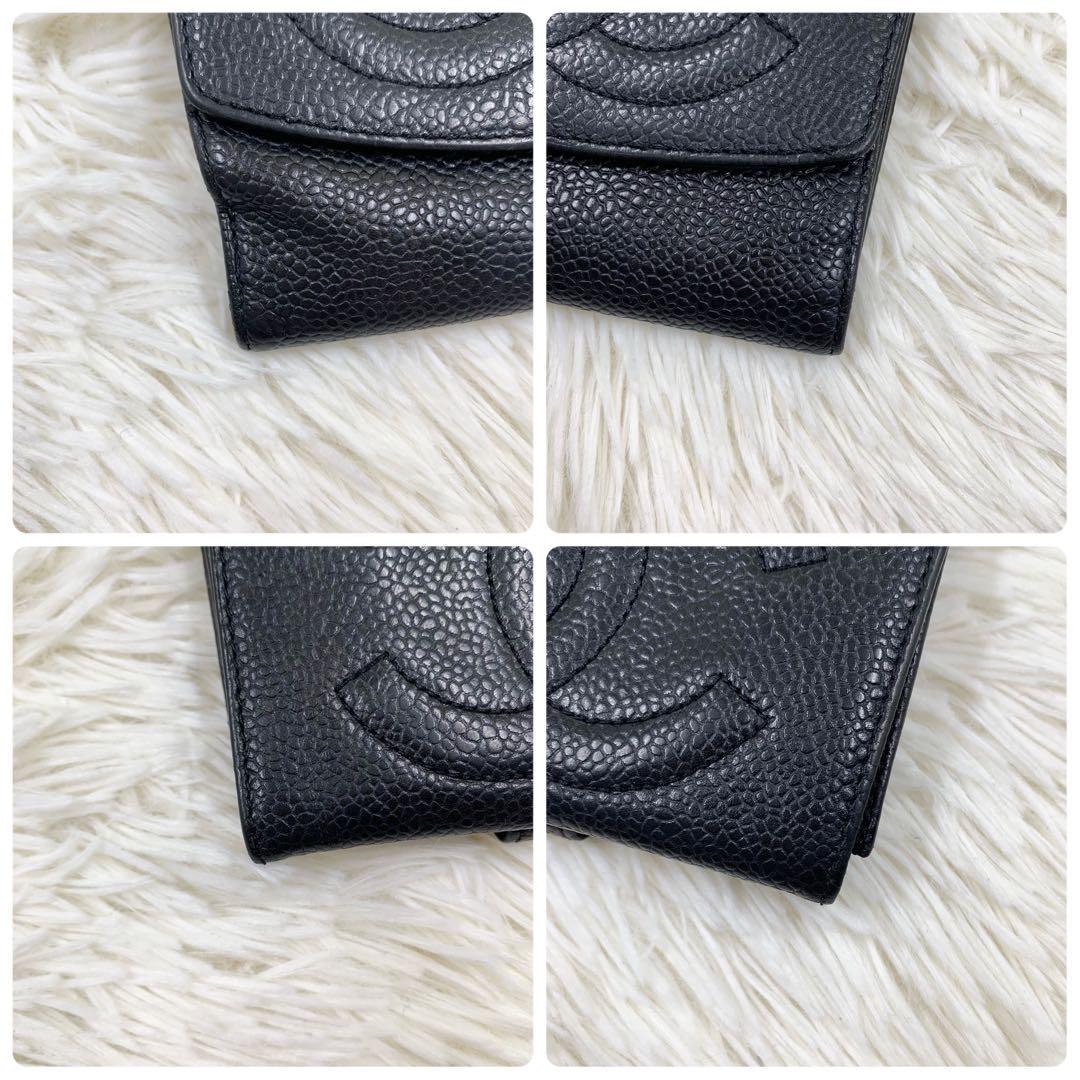 【✨美品✨】シャネル キャビアスキン 二つ折り財布 ブラック