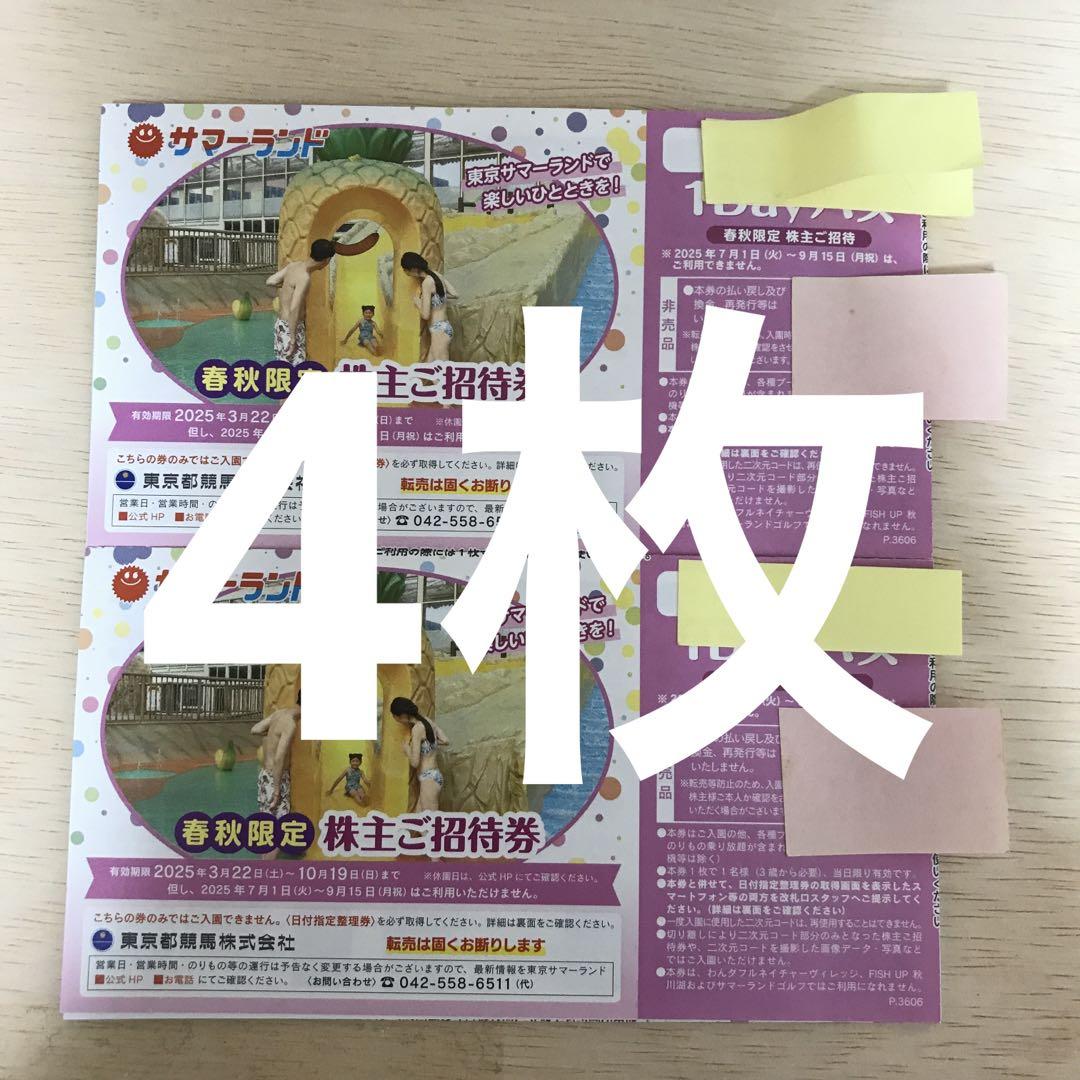 サマーランド 1Dayパス（株主優待券）普通券4枚＋春秋限定券4枚、系8枚 東京サマーランドの1Dayパス4株主優待券 - メルカリ