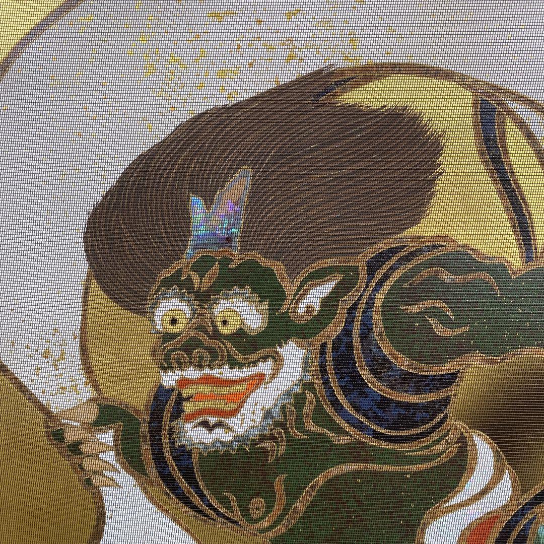 美品 掛け軸 純金螺鈿漆箔緯錦織「風神雷神」琳派 無月作 双幅 2