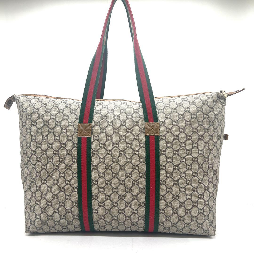 【極美品：傷なし】グッチ ボストンバッグ シェリーライン GG プラス PVC 美品】グッチ ボストンバッグ シェリーライン GG プラス PVC