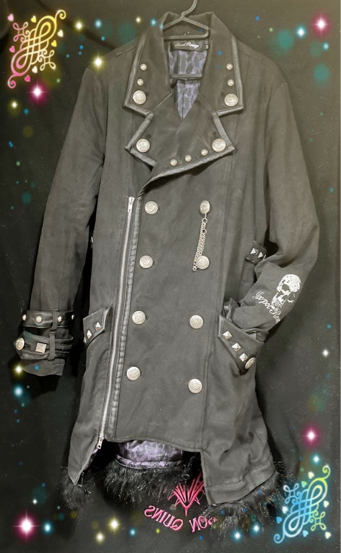 セックスポット　コート　スタッズ付きブラック内ヒョウ柄　ジャケット　ユニセク